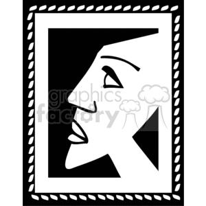 The clipart image shows a vector graphic of a picture frame with a portrait of a face inside. The style of the face is reminiscent of the famous artist Pablo Picasso's art style. The image is labeled as 
