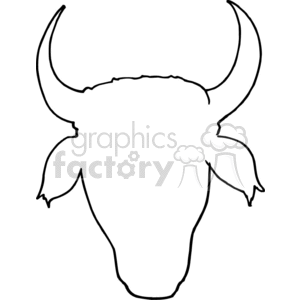 This clipart image is a simple black and white outline of a bull's head, featuring prominent horns and ears.