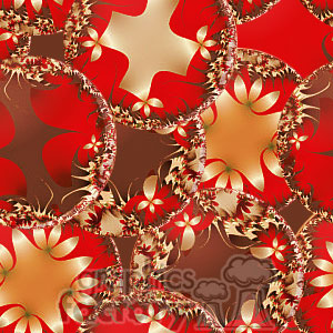 Abstract clipart image featuring a pattern of interlocking circular and floral shapes with a red, gold, and brown color scheme.