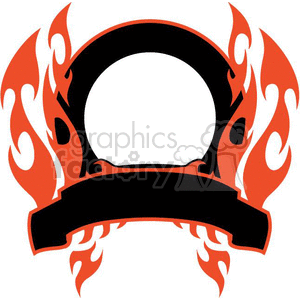 This clipart image features a stylized frame with red flames surrounding a central circular area and a banner at the bottom, suitable for logos or text placement.