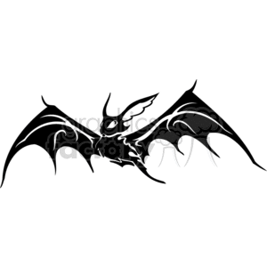 Black and white scary bat flying through air