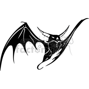 Black and white evil looking bat flying with outstretched wings