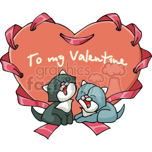 A Valentine's Day themed clipart image featuring two cute kittens sitting in front of a large heart with the text 'To my Valentine'. The heart is decorated with pink ribbons.