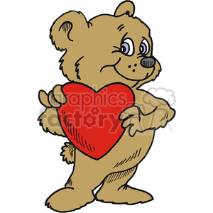 Cartoon teddy bear holding a red heart