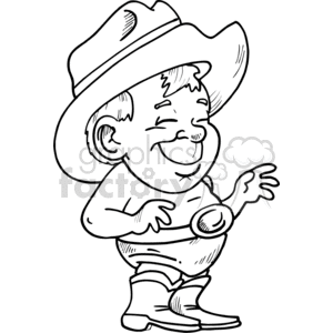 A black and white boy in his underwear wearing cowboy hat and boots with a big belt buckle