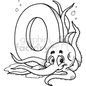 white letter o with an octopus