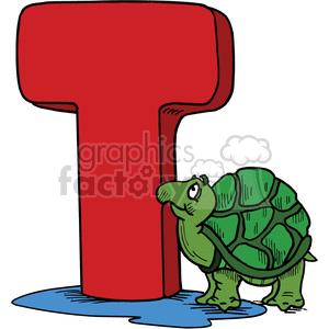 Cartoon letter T with turtle standing next to it