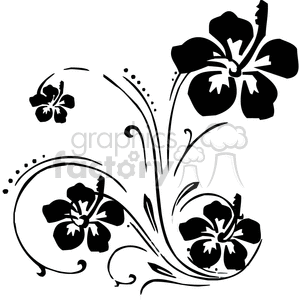 This clipart image features a black floral design with stylized hibiscus flowers and swirling vine elements, suitable for tattoos or vinyl art projects.