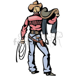 Western Cowboy with Saddle and Rope