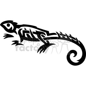 The image shows a stylized tribal design of a lizard. The lizard is depicted in a silhouette with tribal patterns cut out from its body, creating a striking visual effect suitable for vinyl cutting or similar artistic applications.