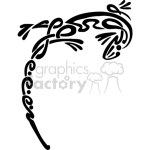 The image depicts a stylized tribal design of a lizard. The lizard is represented in a curving, abstract form with tribal patterns incorporated into its body.