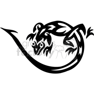 The image displays a stylized tribal design of a lizard. The black and white graphic is a simple, yet expressive representation suitable for vinyl applications, decals, or tattoos. 