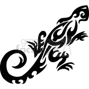 This clipart image features a tribal lizard design. The lizard is stylized with curving lines and shapes that are typical of tribal art, making it ideal for vinyl decals or similar artistic uses.