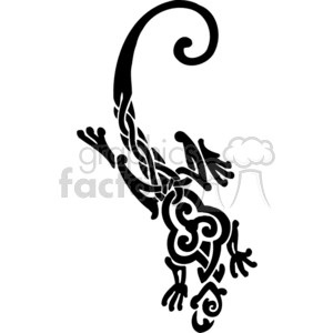 The image shows a stylized tribal design resembling a lizard. It is a black silhouette with various curved and twisted elements that are characteristic of tribal art.