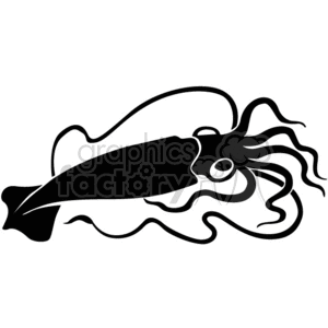 The image is a black and white, silhouette-style clipart of a squid. It's a simple, graphic representation suitable for vinyl cutting or various graphic design uses.