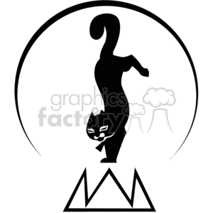 A silhouette of a cat arching its back standing on a pedestal 