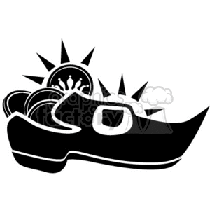 A Black and White Leprechaun Shoe Filled with Royal Coins