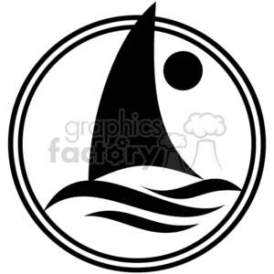 A black and white sailboat logo