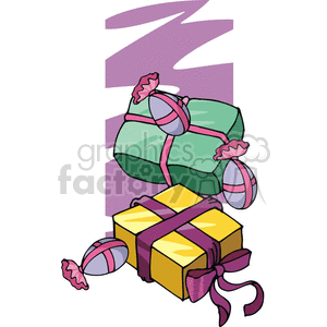 Clipart image of colorful gift boxes and candies, featuring a festive theme.