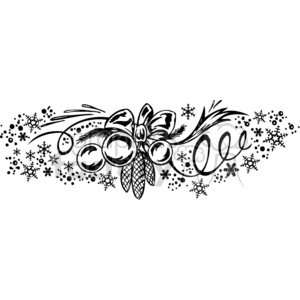 Black and white Christmas decoration clipart featuring snowflakes, pinecones, bows, and swirling lines.