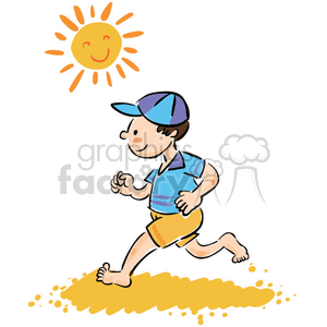 Boy running while barefoot on the Beach in the Sun