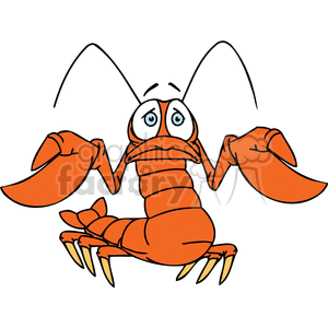 This is a colorful cartoon image of a red-orange lobster with a surprised and slightly confused expression. The lobster's large eyes are wide open, and its claws are raised, which contributes to the funny and whimsical nature of the image.