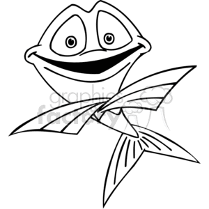 The clipart image depicts a cartoon-style fish with exaggerated human-like features, such as a wide, smiling mouth and large, round eyes that give it a comical expression. The fish has prominent fins, and its overall body shape suggests movement or a playful pose.