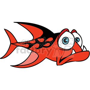 The clipart image shows a whimsical, cartoon-style fish with a red body, black patterning, and large, exaggerated blue eyes that lend it a humorous and surprised expression.