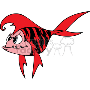 The image is a clipart depiction of a stylized red fish with a mean or mad expression. It has black stripes, a prominent angry-looking eyebrow over one eye, and a frowny mouth, giving it a humorous and animated appearance.