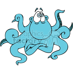 Funny blue octopus cartoon character