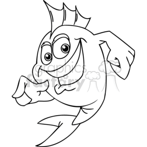 The image depicts a black and white clipart drawing of a stylized, cartoonish largemouth bass fish. The fish has exaggerated, friendly facial features, with large eyes and a wide smile, giving it a humorous appearance.