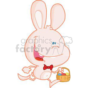 Happy Bunny Running with Easter Eggs In a Basket
