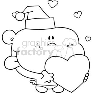 A cartoon character wearing a Santa hat holding a large heart, surrounded by smaller hearts.