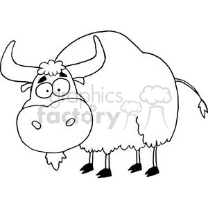 This clipart image features a cartoonish, funny character that appears to be a stylized drawing of a cow or bull. The character has large, exaggerated features such as big eyes with a confused or surprised expression, prominent horns, a tuft of hair on top of the head, a large snout, and a fluffy-looking body with a little tail and hooves.