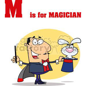 Funny Cartoon Magician with Bunny