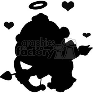 A silhouette of a cute cupid holding a bow and arrow, surrounded by hearts. The cupid has a halo above its head, giving a whimsical and fantasy-like appearance, suitable for Valentine's Day themes.