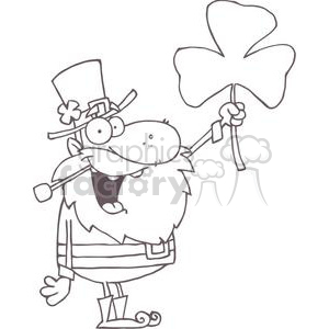 A humorous illustration of a leprechaun holding a large shamrock, wearing a hat with a clover, celebrating St. Patrick's Day.