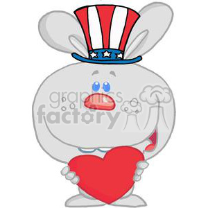 The clipart image features a cartoon representation of an elephant wearing a patriotic top hat, which is styled with red and white stripes and blue with white stars. The elephant character is holding a red heart.