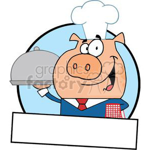   Bannner Of A Waiter Pig Serving Food On A Platter 