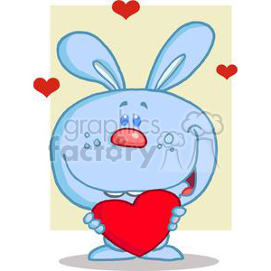 The image is a clipart illustration depicting a blue cartoon rabbit holding a red heart. The rabbit appears cheerful and loving, with a cute expression on its face. There are small red hearts floating in the air to the left and right of the rabbit, enhancing the affectionate theme of the image.