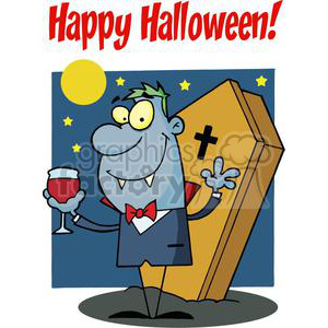   Happy Holidays Greeting With Halloween vampire with a glass 