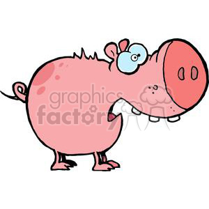 The clipart image shows a cartoon pig with a comical expression. It features a large snout, wide-open mouth, big eyes, and a rotund pink body. The pig appears to be in mid-squeal or shout, giving it a lively and animated look.