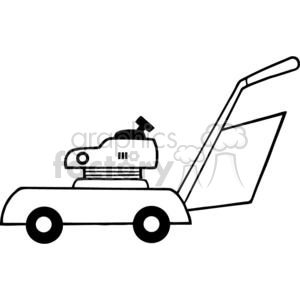 A simple black and white clipart image of a lawn mower with two wheels and a handlebar.