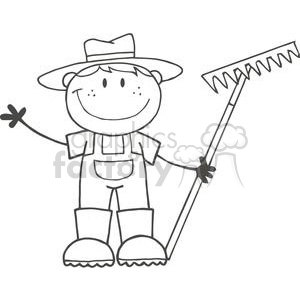 Download Black And White Farmer Boy Holding A Rake Clipart Commercial Use Gif Jpg Png Eps Svg Pdf Clipart 379790 Graphics Factory