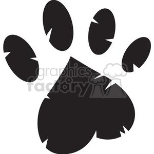 The image shows a simple black and white illustration of a paw print. The paw print is stylized with clean edges and consists of one larger pad at the bottom and four smaller oval pads at the top, mimicking the pattern of a typical animal paw.