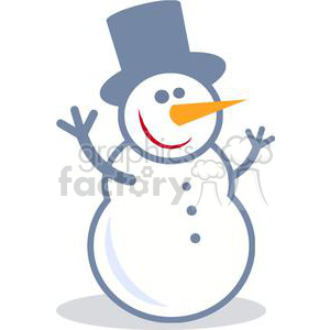 A comical and cheerful clipart image of a snowman wearing a top hat, with a carrot nose and a big red smile, symbolizing Christmas and the holiday spirit.