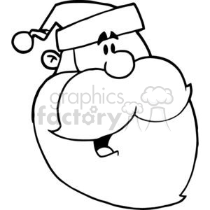 A comical black and white illustration of Santa Claus with a jolly expression and a big beard.