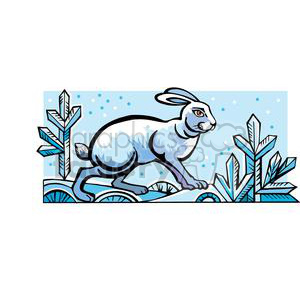 Clipart image of a snow hare in a winter landscape, commonly associated with the Chinese zodiac sign of the Rabbit.