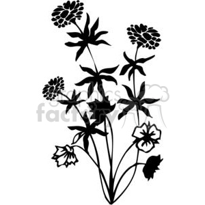 Clipart image of a black silhouette of various flowers and leaves, designed for vinyl cutting.