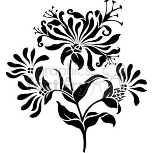 Black and white vinyl-ready floral design with intricate flower and leaf patterns.